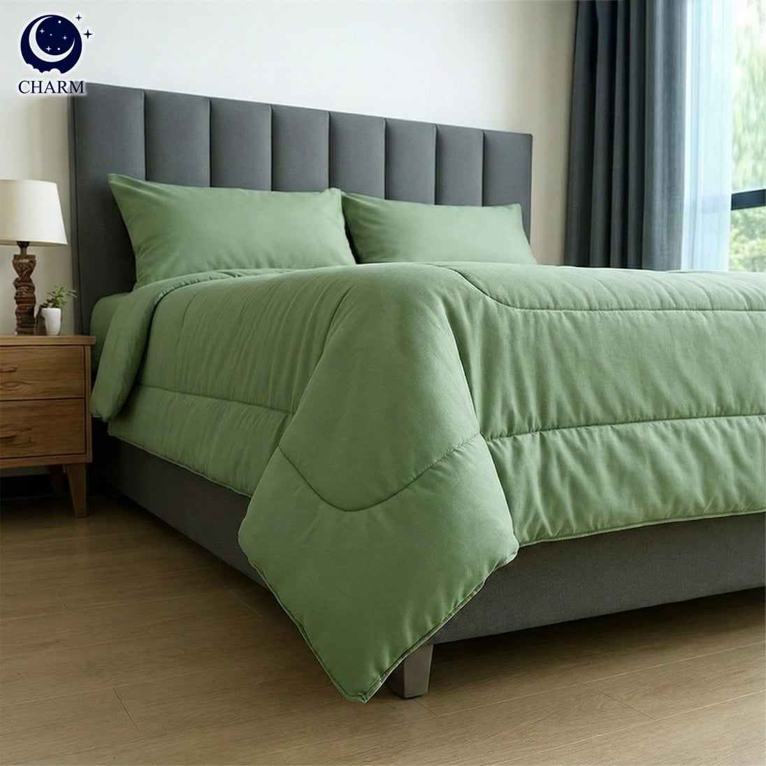 ชุดผ้าปูที่นอน 3.5 ฟุต 4 ชิ้น CHARM สี SAGE GREEN คอลเลคชั่น CLASSIC_1
